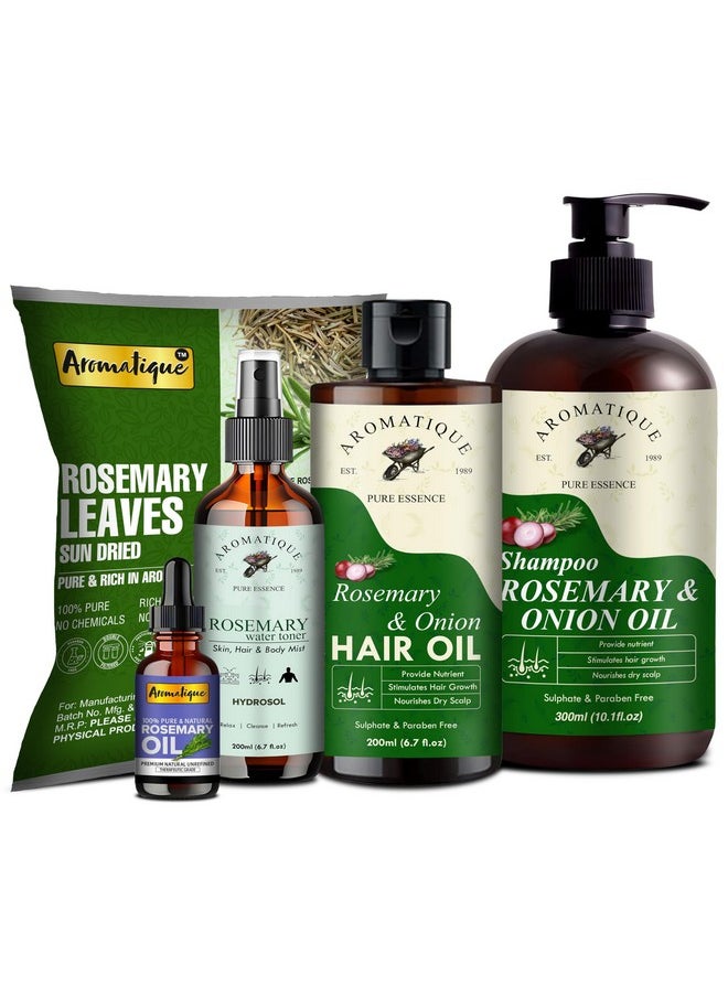 Rosemary Hair Growth Kit: Natural Hair Care Set With Rosemary Hair Oil, Dried Leaves, Onion Oil Shampoo, Water/Toner & Essential Oil - Diy Hair Treatment For Healthier, Fuller Hair