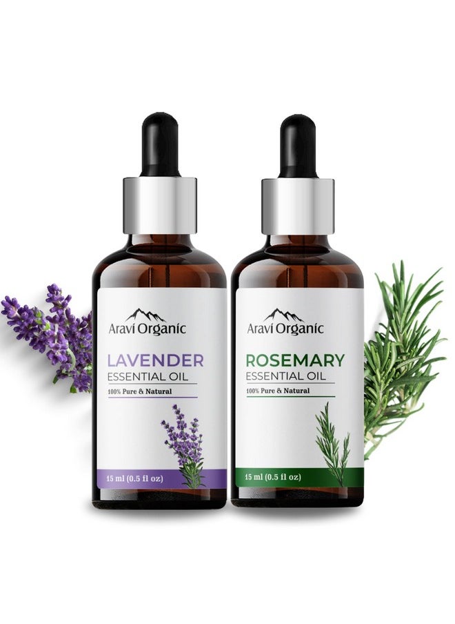 100% Pure Lavender And Rosemary Essential Oil For Hair Growth, Hair Fall Control And Skin Care - For Women And Men -15 Ml Each