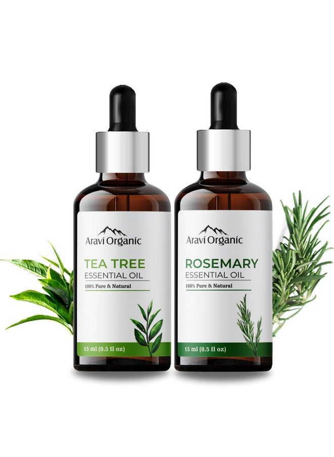 100% Pure Tea Tree And Rosemary Essential Oil For Healthy Hair And Skin - For Women And Men -15 Ml Each