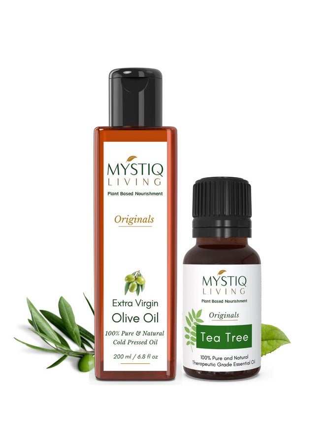 Pure Australian Tea Tree Oil (15Ml) & Extra Virgin Olive Oil (200Ml) Combo For Skin, Face, Hair Care Combo Essential Oil And Carrier Oil | 100% Pure And Natural