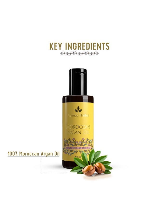 Pure Moroccan Argan Oil | Repairs Split Ends, Reduces Breakage, And Adds Shine | Enriched With Vitamin E | Mineral Oil Free | 50 Ml