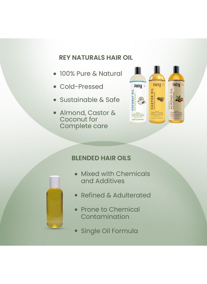 Cold Pressed Castor Oil For Hair Growth, Almond Oil For Hair Growth & Virgin Coconut Oil For Hair | Nourishing Hair Oil For All Hair Types | Deeply Moisturizes Strengthens Hair 200Ml Each