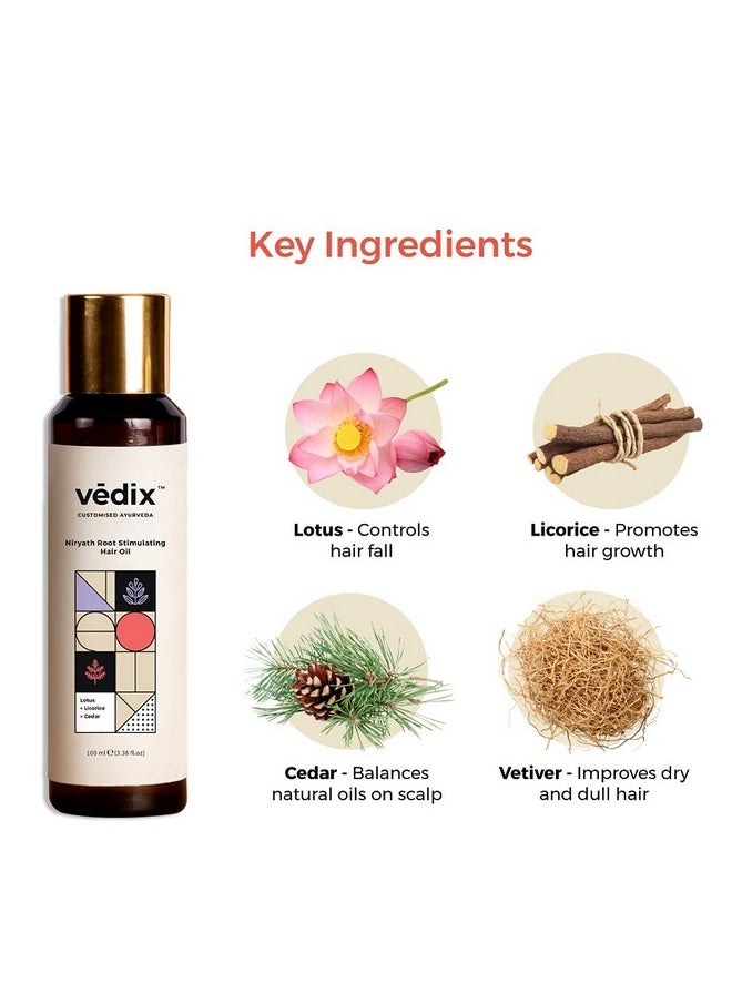 Niryath Root Stimulating Ayurvedic Hair Oil | Hair Growth Oil With Lotus + Licorice + Cedar - Customized Anti Hair Fall Control Oil - 100Ml