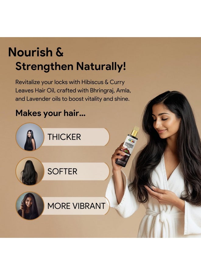 Hibiscus & Curry Leaves Hair Oil | Advanced Follicle Activation | Infused With Bhringraj, Amla, Rosemary, Peppermint & Lavender Oils | Promotes Thicker, Stronger Hair 120Ml