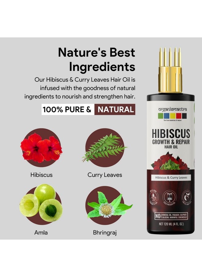 Hibiscus & Curry Leaves Hair Oil | Advanced Follicle Activation | Infused With Bhringraj, Amla, Rosemary, Peppermint & Lavender Oils | Promotes Thicker, Stronger Hair 120Ml