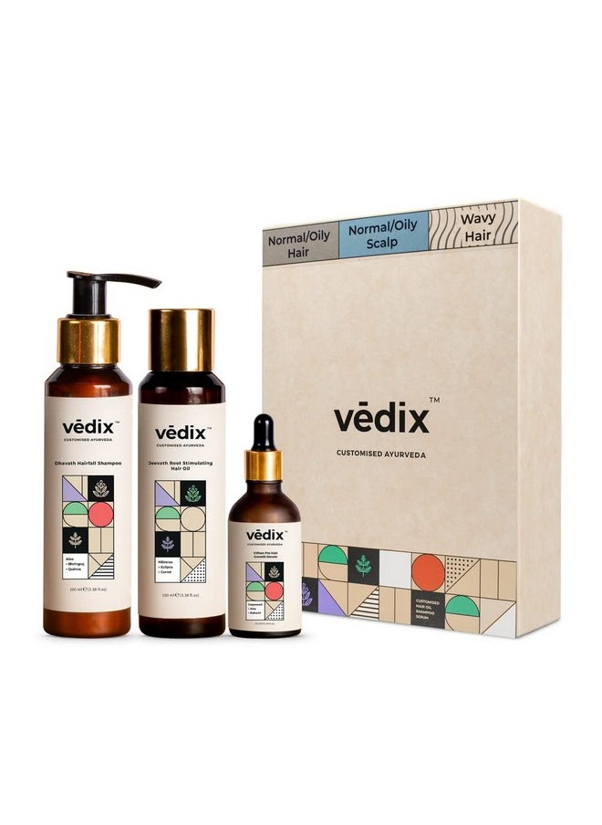 Customized Hair Fall Control Regimen For Normal/Oily Hair Scalp&Wavy Hair -Ayurvedic Hair Care - 3 Product Kit - Anti-Hairfall Shampoo- Hair Growth Serum,570 Grams