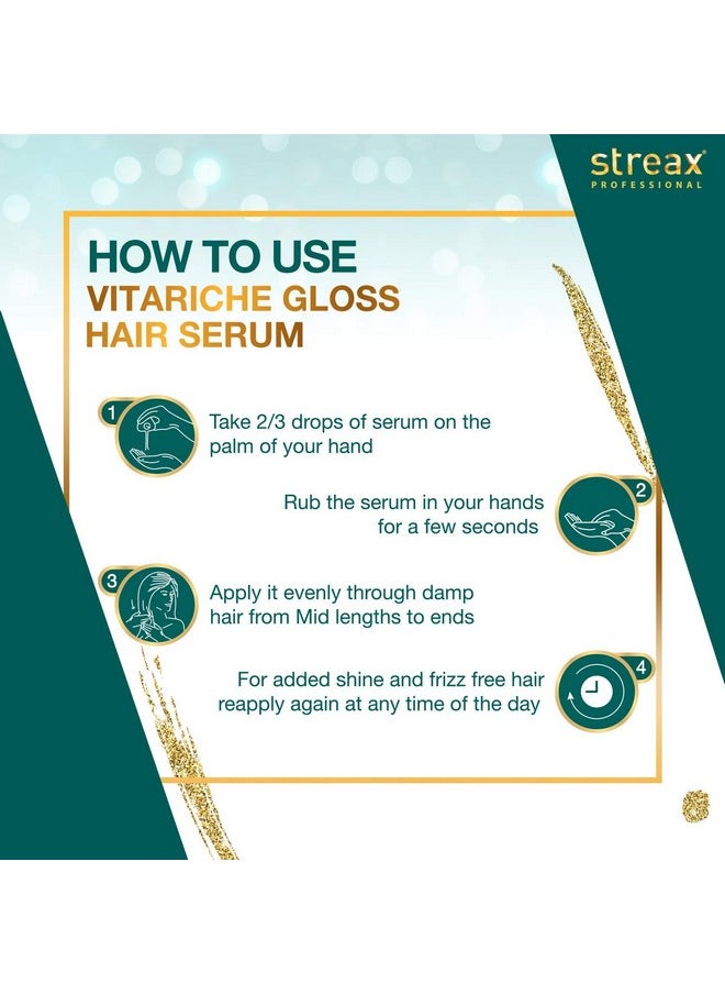 Vitariche Gloss Hair Serum For Women And Men | Enriched With Macadamia Oil And Vitamin E | | Helps In Everyday Styling | Adds Shine To Hair, 100 Ml (Pack Of 2)