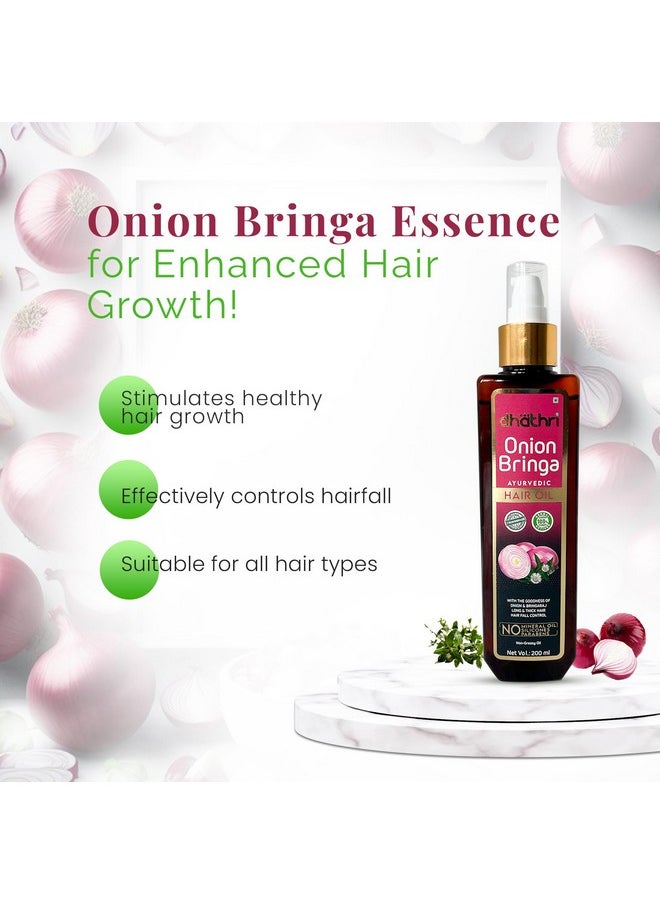 Onion Bringa Ayurvedic Hair Oil | Onion Hair Oil For Healthy Hair | Ayurvedic Oil For Hair Fall Control | Non-Greasy Onion Oil |Clinically Tested | 200 Ml