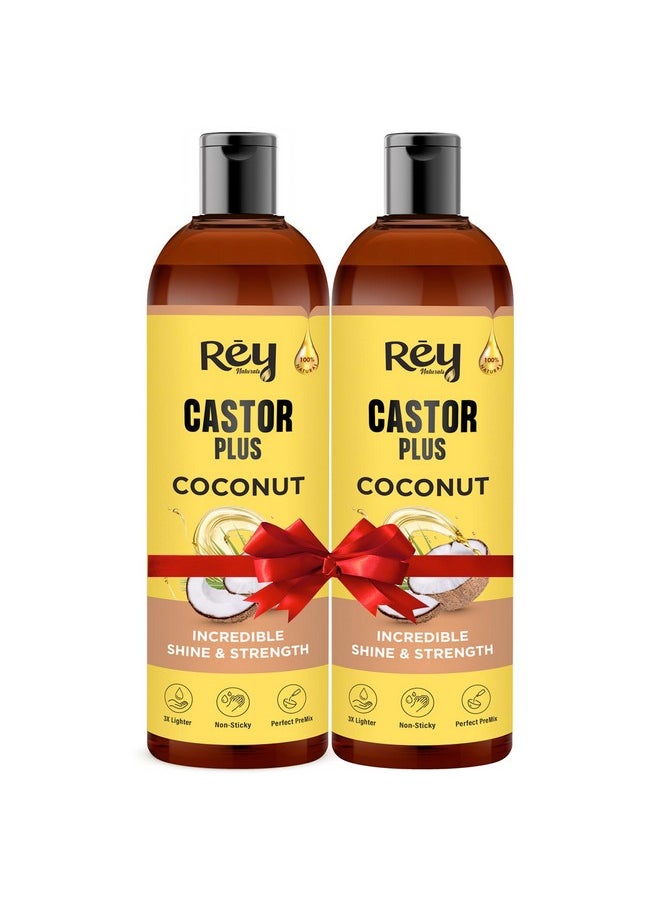 Castor Plus Coconut Oil | Premixed Coconut Oil And Castor Oil For Hair Growth - Nourishes Hair |Luscious Hair & Silky Smooth Skin 100% Natural, Use For Men & Women | Pack Of 2 (400 Ml)