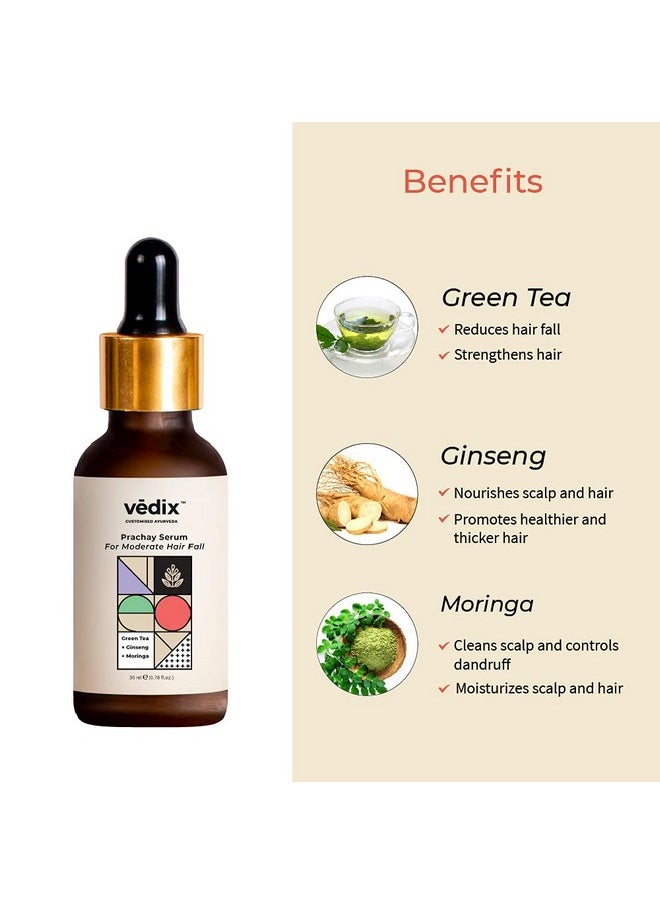Hair Serum, Prachay Customized Ayurvedic Hair Serum For Women & Men, With Green Tea, Ginseng & Moringa For Moderate Hair Fall, Reduces Hair Fall - 30 Ml (Packing May Vary, 100 Gm)