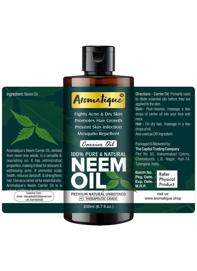 Neem Oil For Hair Growth, Face And Skin. Multi Purpose Oil (Neem Oil, 200 Ml)