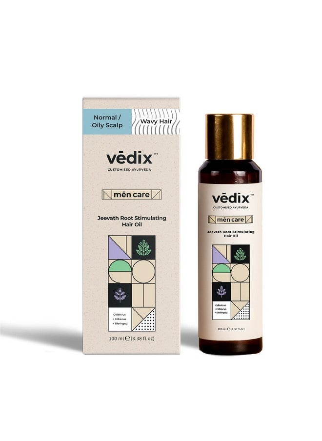 Customized Ayurvedic Mens Hair Oil For Hair Growth - Jeevath Root Stimulating Hair Oil With Celastrus + Hibiscus + Bhringraj Customized For Normal-Oily Scalp & Wavy & Curly Hair - 100Ml