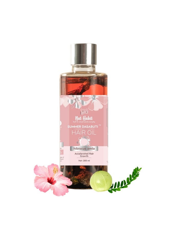 Hibiscus Amla Summer Hair Oil For Men & Women, Helps In Hair Growth & Thickness, For All Hair Types, No Paraffin, Mineral Oil, Preservatives & Chemicals, 200Ml