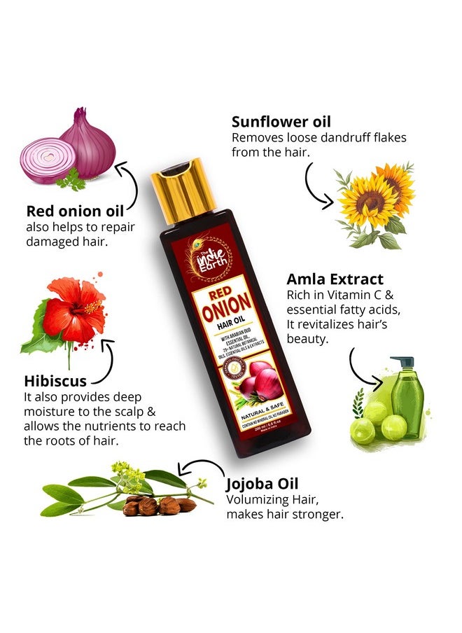 Red Onion Hair Oil 200 Ml - Anti Hair Loss & Hair Growth Oil With Black Seed, Curry Leaf, Hibiscus Bhringraj & 29+ Natural Oils & Extracts | Best Ant Hair Fall Oil | Best Onion Oil