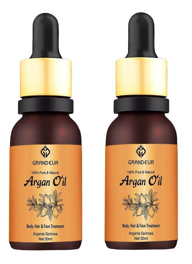 Pack Of 2 100% Pure & Natural Moroccan Argan Oil 30Ml, For Dry And Coarse Hair & Skin Care 30Ml+ 30Ml | Hair Fall Control | Hair Growth|