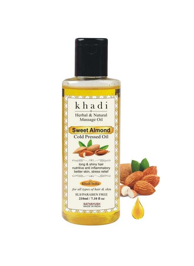 Khadi Sweet Almond Oil | 100% Pure, Cold Pressed & Sweet Almond Oil | For Glowing Skin & Hair Growth- 210 Ml