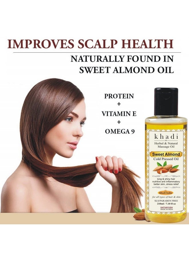 Khadi Sweet Almond Oil | 100% Pure, Cold Pressed & Sweet Almond Oil | For Glowing Skin & Hair Growth- 210 Ml