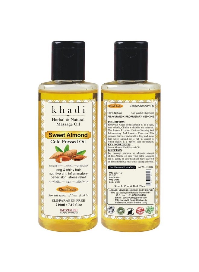 Khadi Sweet Almond Oil | 100% Pure, Cold Pressed & Sweet Almond Oil | For Glowing Skin & Hair Growth- 210 Ml