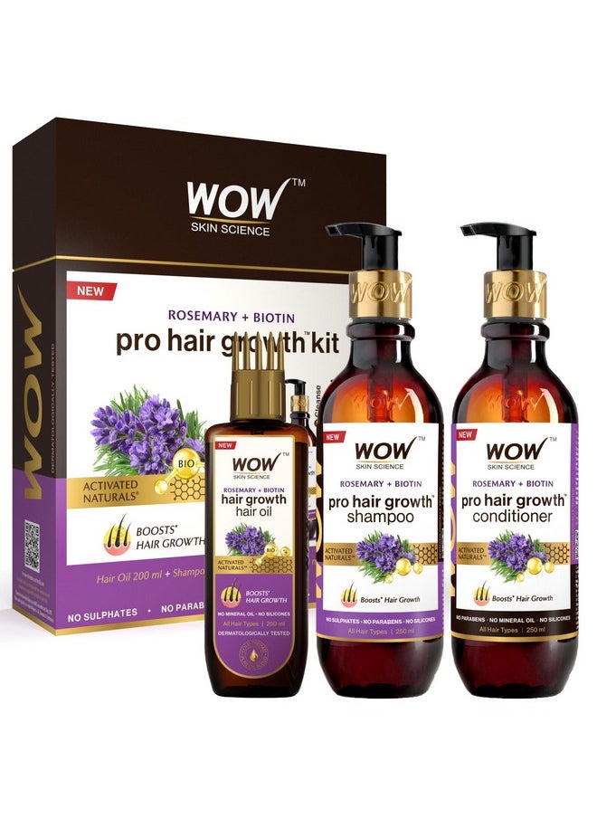 Rosemary Oil & Biotin Hair Growth Kit - Complete Care For Breakage-Prone Hair - Oil, Shampoo, Conditioner - 700Ml