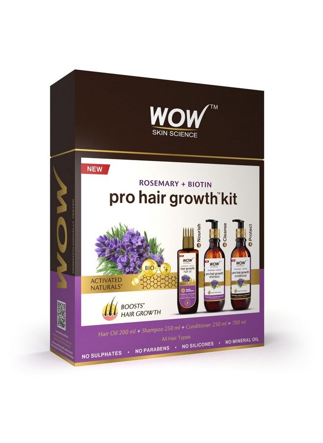 Rosemary Oil & Biotin Hair Growth Kit - Complete Care For Breakage-Prone Hair - Oil, Shampoo, Conditioner - 700Ml