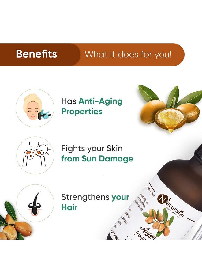 Essence Of Nature Pure Cold Pressed Moroccan Argan Oil For Hair, Skin, Anti-Ageing & Face Care - 120Ml