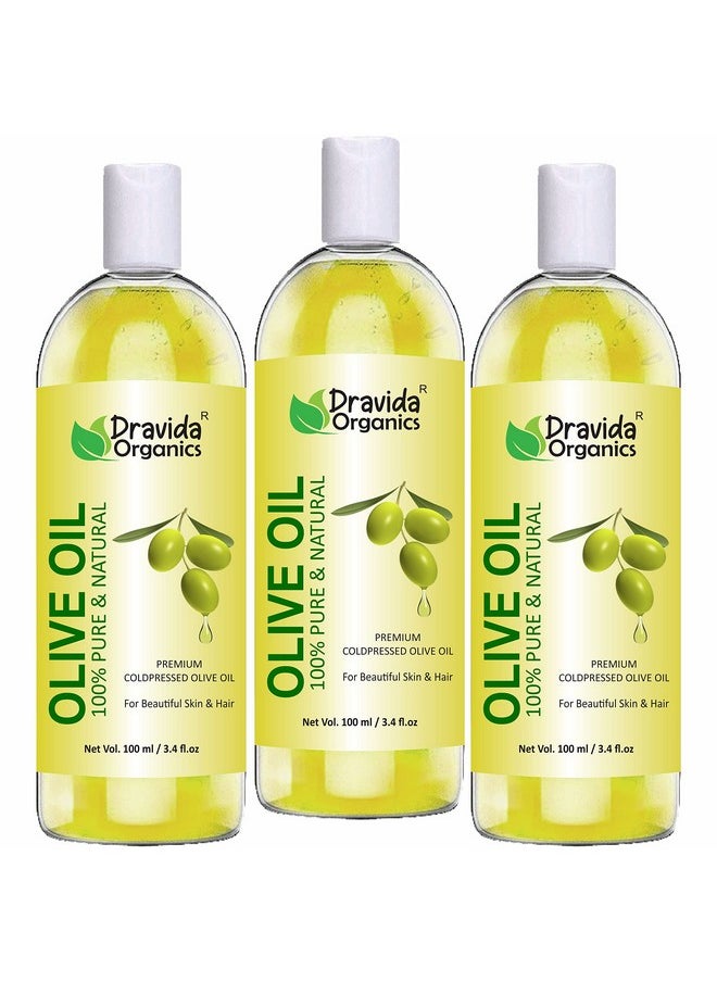 Pure Olive Carrier Oil - Cold Pressed- 300 Ml - Moisturizes & Hydrates Skin, Nourishes The Scalp And Strengthen Nails (100 Ml X 3)