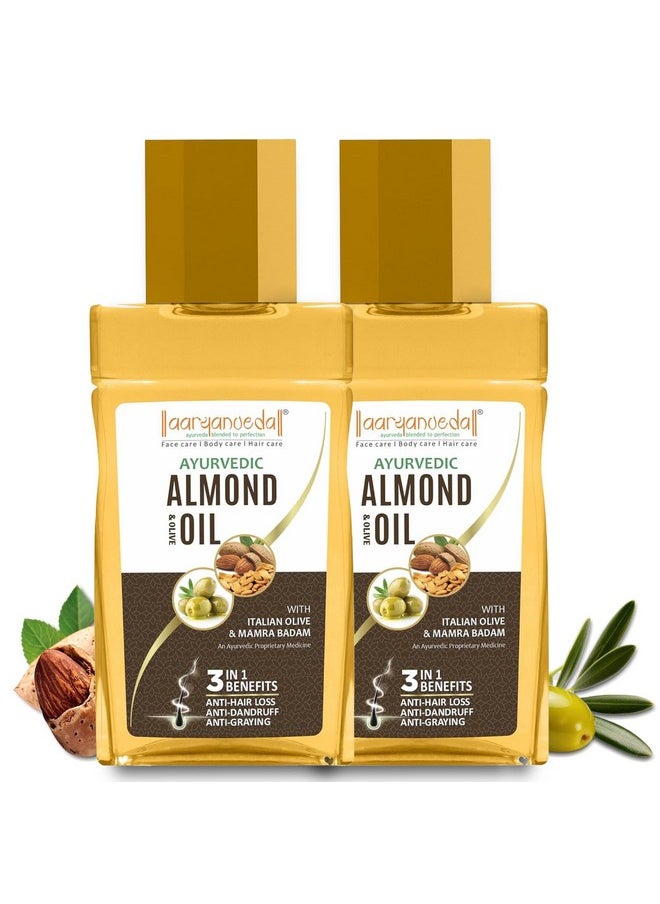 Ayurvedic Almond & Olive Hair Oil With Italian Olive & Mamra Badam, Anti - Hairloss, Anti - Dandruff & Anti- Graying, For All Hair Types; 200Ml (Pack Of 2)