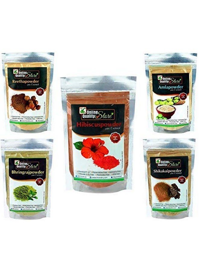 Amla, Reetha, Shikakai, Bhringraj And Hibiscus Powder For Hair |Hair Pack Powder Combo |Hair Care Products |Aritha|Ritha|Soapnuts |Indian Gooseberry|Gudhal |Gudhal Fool Powder |Organic Bhringraj(Pack Of 5 ,Total 1900G Pack)