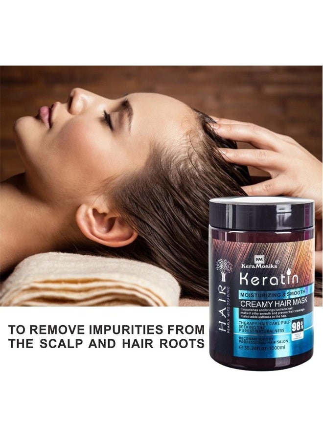 Professional Keratin Hair Mask For Intense Damaged Hair Repair - Like Salon Spa - For Dry & Damaged Hair (1000Ml), Floral, 1 Count