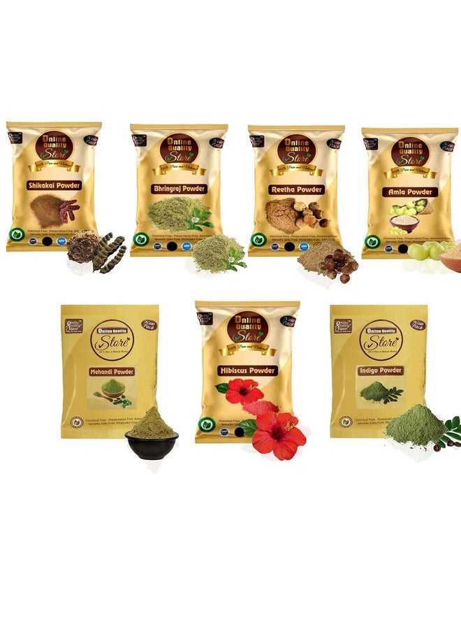 Reetha (50G) + Amla (50G) + Shikakai (50G) + Bhringraj (50G) + Hibiscus (50G) + Mehandi (50G) + Free Indigo (50G) Powder For Hairs, 350G
