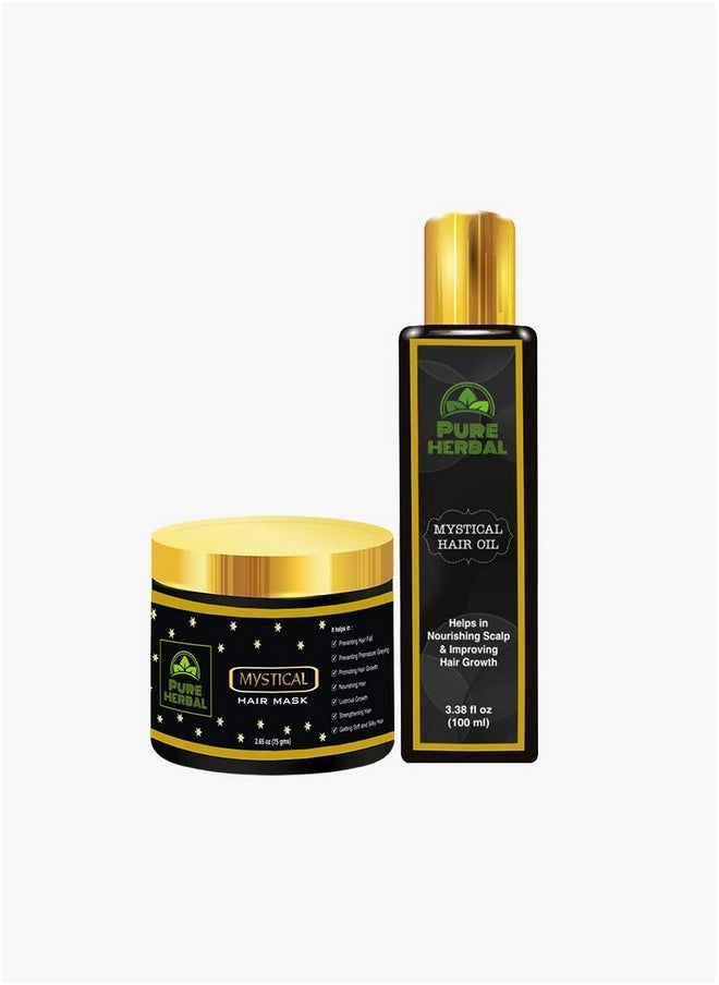Mystical Hair Oil And Hair Mask Combo Natural Herb Extracts, Controls And Reduce Hair Falls, Helps To Fights Dandruff, Nourishment For Hair. (100 Ml + 75 Gm)