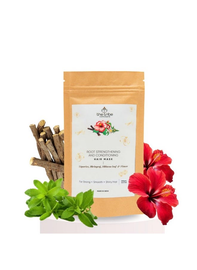 Root Strengthening And Conditioning Hair Mask Frizz Control, Smoothening With Liquorice, Bhringraj, Neem And Fenugreek 100% Chemical Free And Natural - 100 Gm (Kraft Paper Packing)