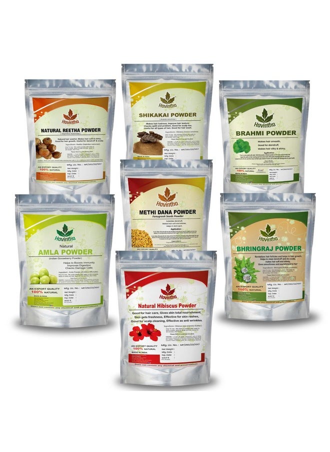 Amla Reetha Shikakai Methidana Hibiscus Bhringraj & Brahmi Powder - Each 227 Grams (Combo Pack Of 7)