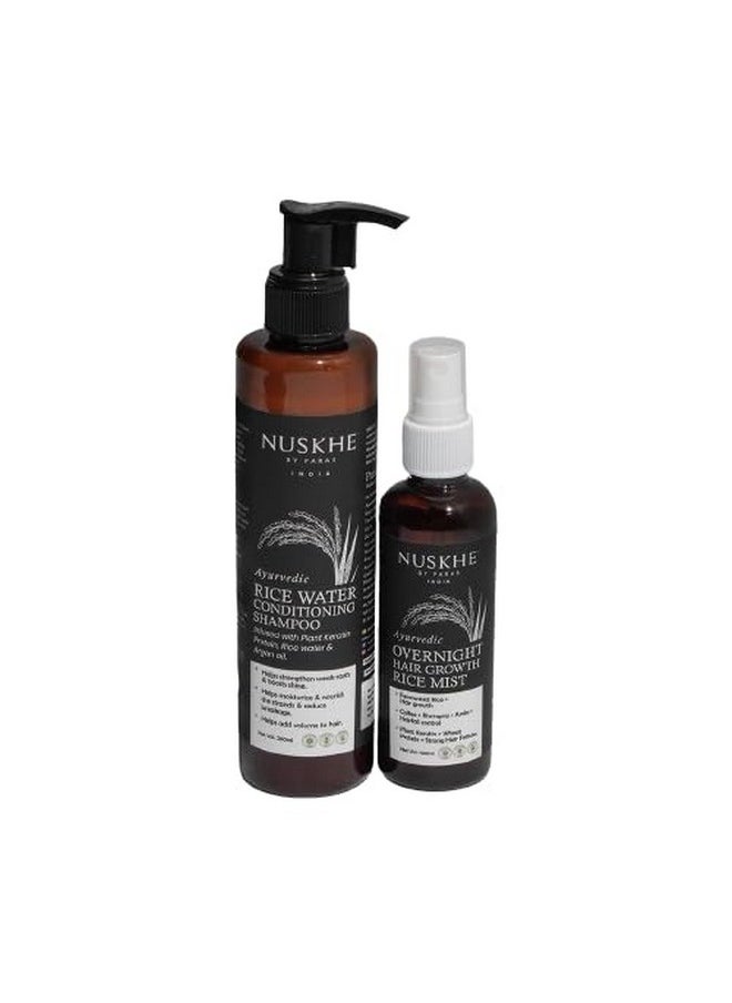 | Xtreme Hair Growth Combo | Ayurvedic Overnight Hair Growth Rice Mist- 100 Ml | Ayurvedic Rice Water Conditioning Shampoo - 200 Ml