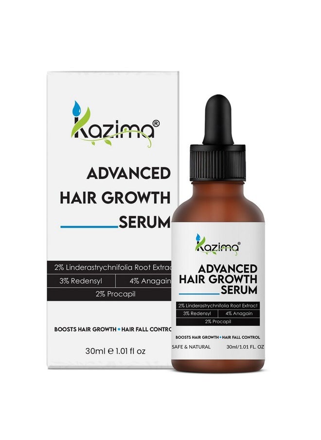 Advanced Hair Growth Serum With 2% Lindera Strychnifolia 3% Redensyl, 4% Anagain & 2% Procapil| Reduces Hairfall, Boosts Hair Growth, Improves Hair Density | Hair Serum For Men & Women | 30 Ml