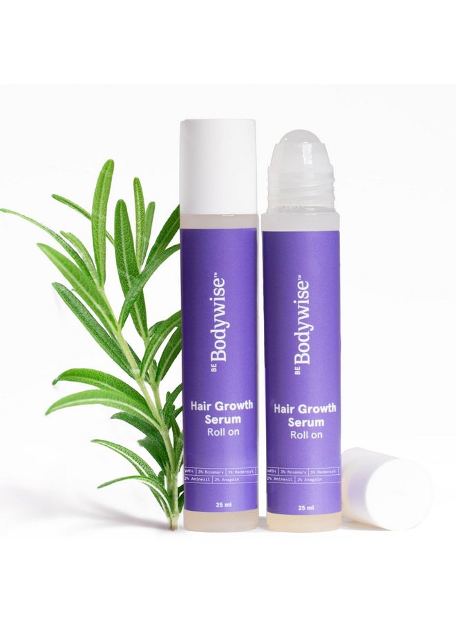 Be Bodywise Rosemary Hair Growth Serum (Roll On)| Promotes Hair Growth, Stimulates Hair Follicles |3% Rosemary, 3% Redensyl, 2% Anagain |Hair Fall Control Women & Men|All Hair Types| 25 ml (Pack of 2)
