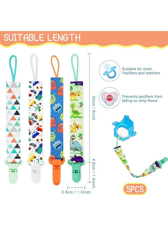 5Pcs Anti Lost Pacifier Chain Strap Pacifier Clip For Toddlers Cartoon Fabric Pacifier Clip Strap For Soother, Teether, Toy, Pacifier Anti Lost Baby Pacifier Attaching Strap,Assorted