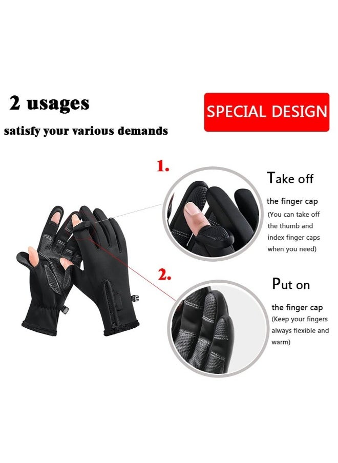 2-Fingerless Bicycle Gloves - Touch Screen Compatible, Convertible Mountain Bike and Motorcycle Gloves, Winter Workout Biking Gloves for Men and Women