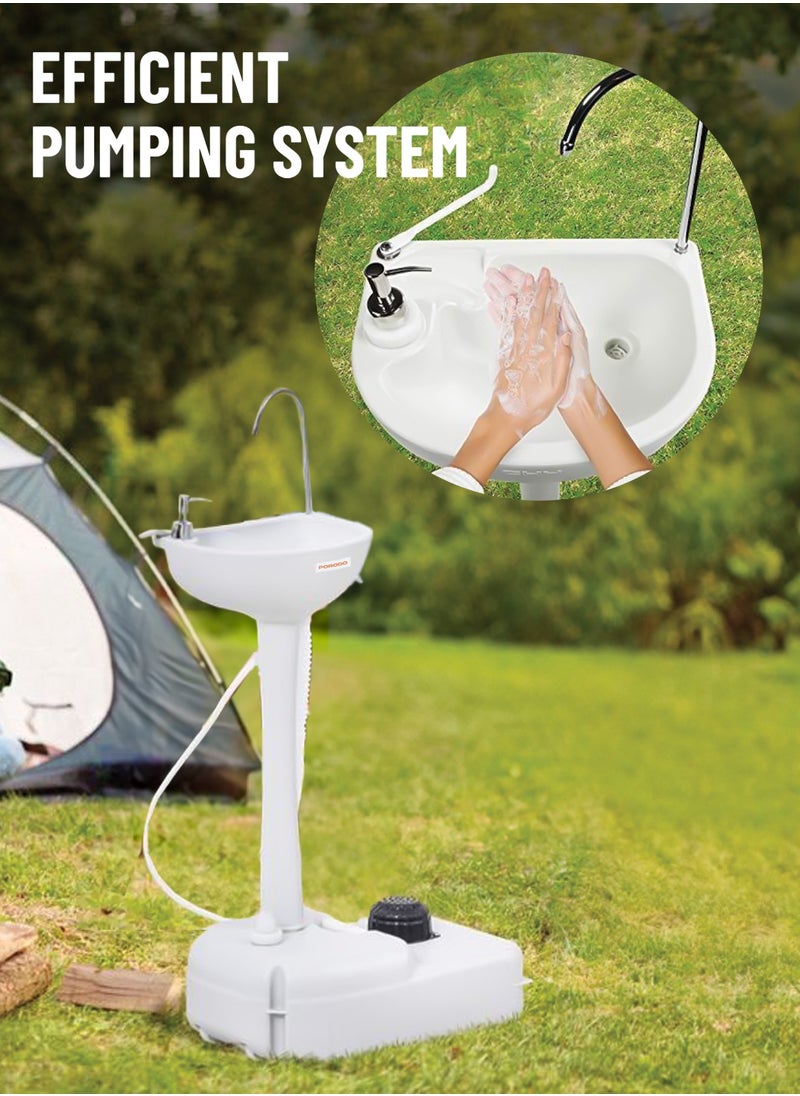 Portable Handwash Station / Foot Pump Operated / Instant Water / Portable & Easy to Move / 17L Clean Water Tank / 3L Liquid Soap Tank / Towel rack/ Outdoor and Camping Hand Wash Sink - White