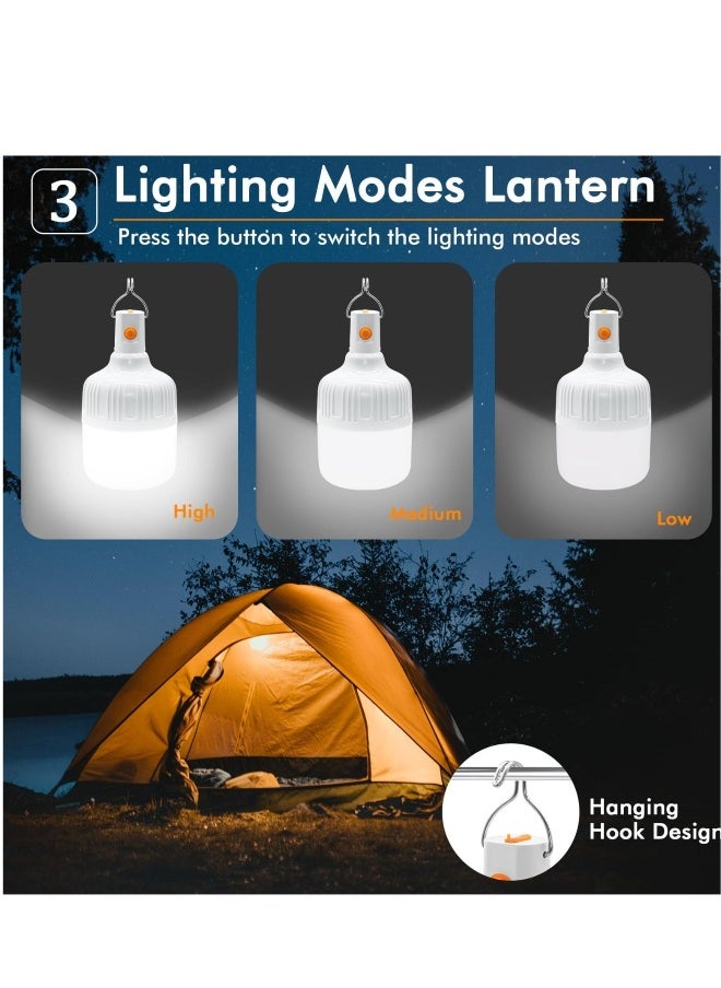 2 Pack LED USB Rechargeable Camping Lantern, 3 Modes Portable Light Bulb, Suitable for Emergency, Camping, Patio,Garden, BBQ, Hiking, Fishing