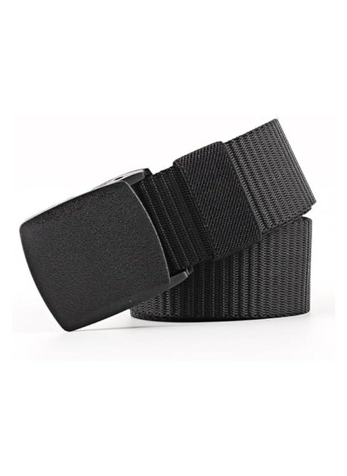 Nylon Military Tactical Men Belt 2 Pack (Black+Green) Webbing Canvas Outdoor Web Belt with Plastic Buckle gift for Men