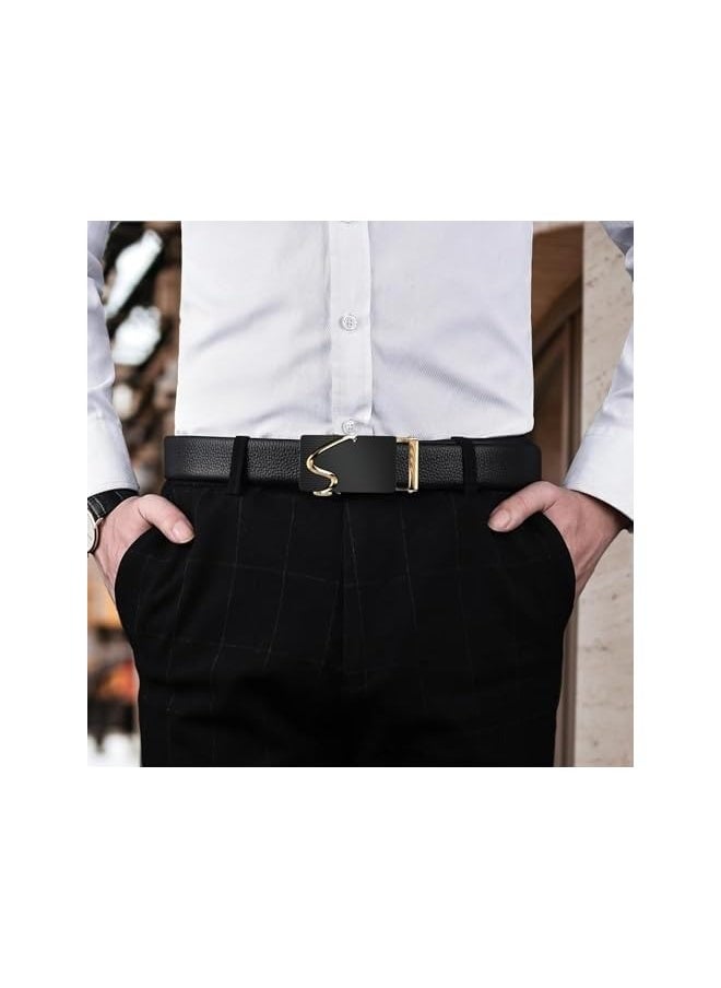 Leather Belt, Men's Genuine Leather Ratchet Belt – Slide Adjustable with Automatic Buckle, Custom Fit for Dress Pants and Shirts, Buckle Men's Belt Fashionable Casual Business Belt (125 cm)