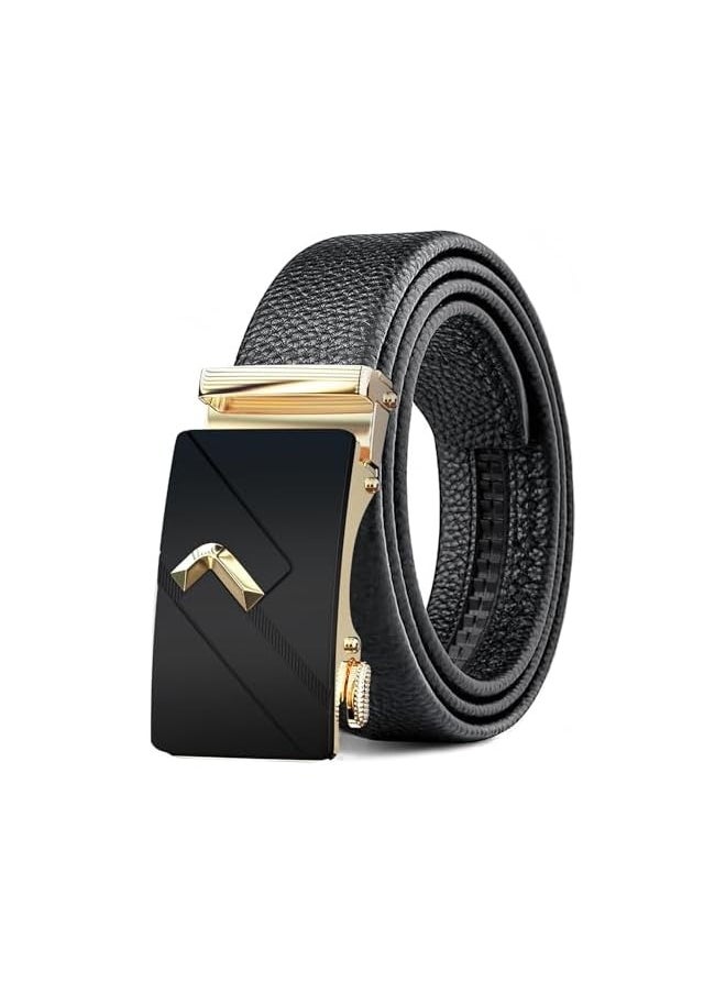 Leather Belt, Men's Genuine Leather Ratchet Belt – Slide Adjustable with Automatic Buckle, Custom Fit for Dress Pants and Shirts, Buckle Men's Belt Fashionable Casual Business Belt (125 cm)