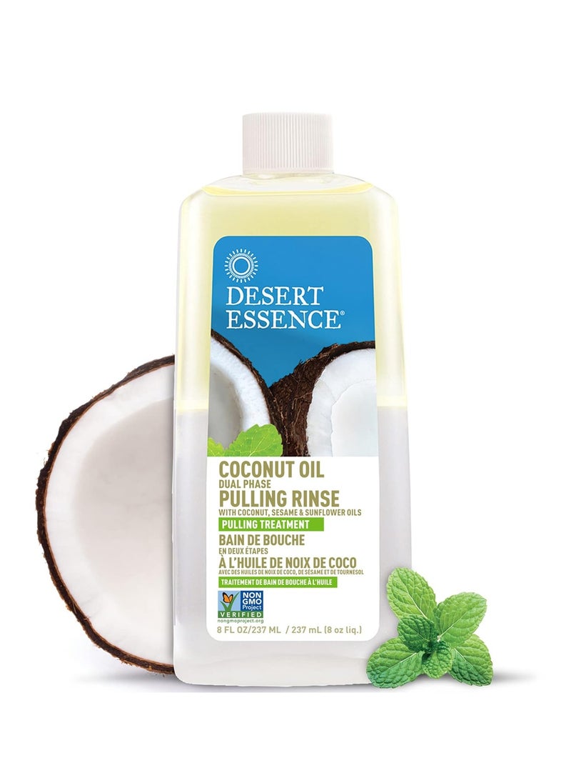 Coconut Oil Dual Phase Pulling Rinse Mint 8 fl oz Alcohol Free Sugar Free Gluten Free Vegan Non GMO Organic Virgin Coconut Oil Sesame Oil Sunflower Oil and Tea Tree Oil