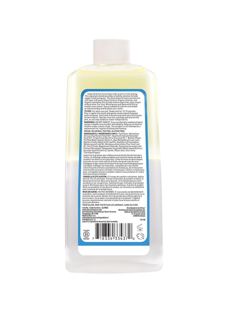 Coconut Oil Dual Phase Pulling Rinse Mint 8 fl oz Alcohol Free Sugar Free Gluten Free Vegan Non GMO Organic Virgin Coconut Oil Sesame Oil Sunflower Oil and Tea Tree Oil