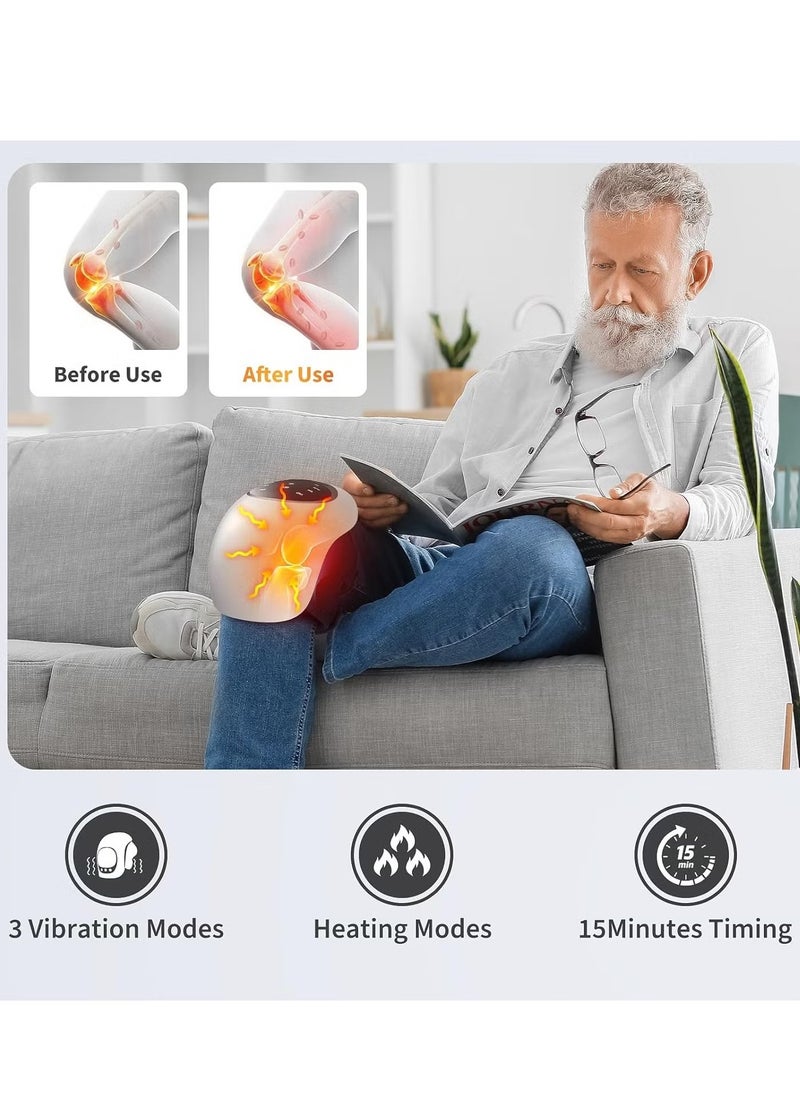 Portable Knee Massager with Heat and Vibration | Smart Hot Compress Knee Relaxing Massager | LED Screen Kneecap Treasure Laser Infrared Elbow & Shoulder Massager | Relieve Joint Pain & Stiffness, Ideal for Home & Office Use