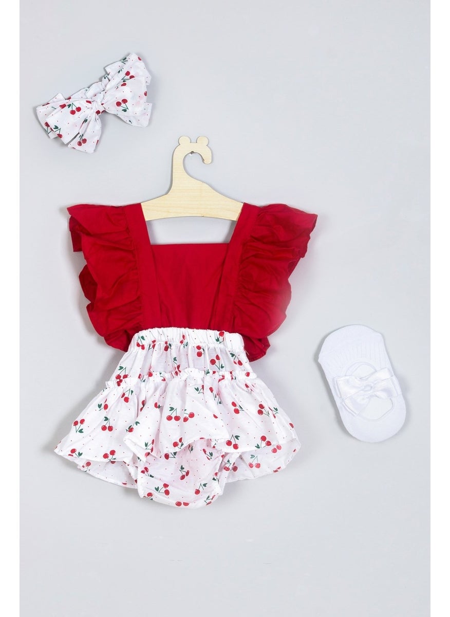 Ada Baby Kids Adabebek Frilly Cherry Patterned Ballerina Socks Set