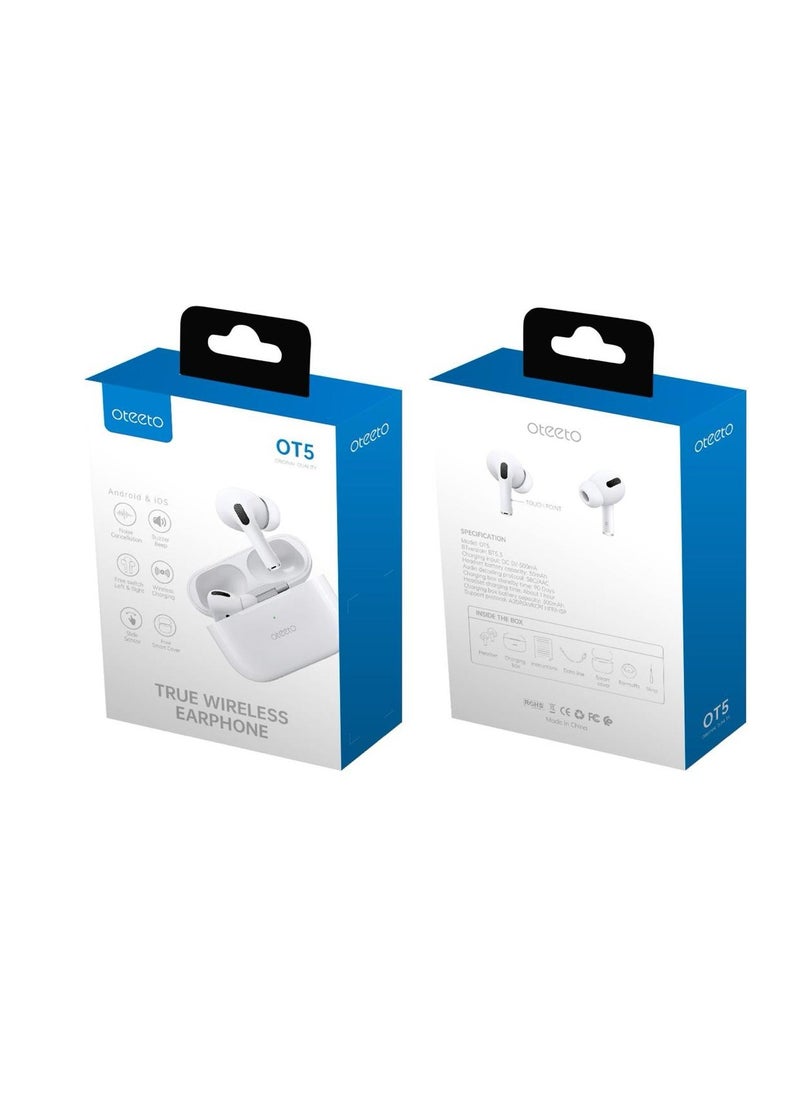 OTEETO OT104 Bluetooth Earbuds, Bluetooth 5.3 In-Ear Wireless Earphones, Compatible with Android & iOS, 5-Hour Playtime, 300mAh Charging Case, Type A to Lightning USB Cable Included
