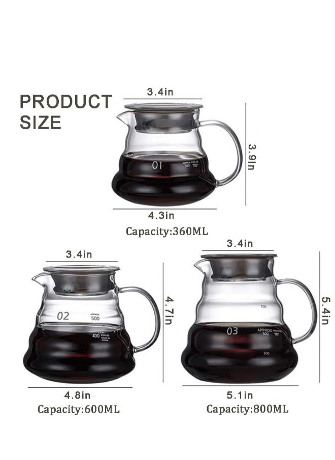 Heat Resistant Glass Hand Drip Coffee Pot Coffee Server Kettle Coffee Maker Teapot/Clear Glass Range Standard Coffee Server(20oz)