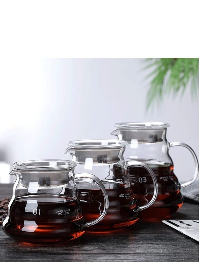 Heat Resistant Glass Hand Drip Coffee Pot Coffee Server Kettle Coffee Maker Teapot/Clear Glass Range Standard Coffee Server(20oz)